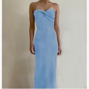 Blue knit strapless dress